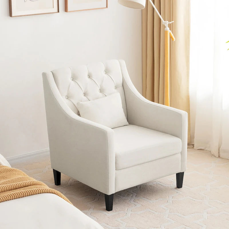 Chaises de salon, fauteuil d'appoint avec coussin lombaire, chaise de lecture élégante pour chambre à coucher, chaise de canapé rembourrée de style milieu du siècle