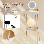 Ensemble table de toilette avec miroir éclairé 3 couleurs et tabouret - Voir détails