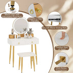 Ensemble table de toilette avec miroir éclairé 3 couleurs et tabouret - Voir détails