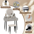 Ensemble table de toilette avec miroir éclairé 3 couleurs et tabouret - Voir détails