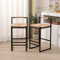 Tabourets de bar tissés à la main, tabourets de bar hauteur comptoir avec pieds de support en métal, tabourets d'îlot de cuisine avec dossier et repose-pieds