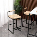Tabourets de bar tissés à la main, tabourets de bar hauteur comptoir avec pieds de support en métal, tabourets d'îlot de cuisine avec dossier et repose-pieds