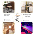 Tabourets de bar tissés à la main, tabourets de bar hauteur comptoir avec pieds de support en métal, tabourets d'îlot de cuisine avec dossier et repose-pieds