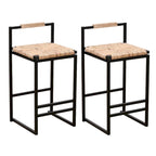 Tabourets de bar tissés à la main, tabourets de bar hauteur comptoir avec pieds de support en métal, tabourets d'îlot de cuisine avec dossier et repose-pieds