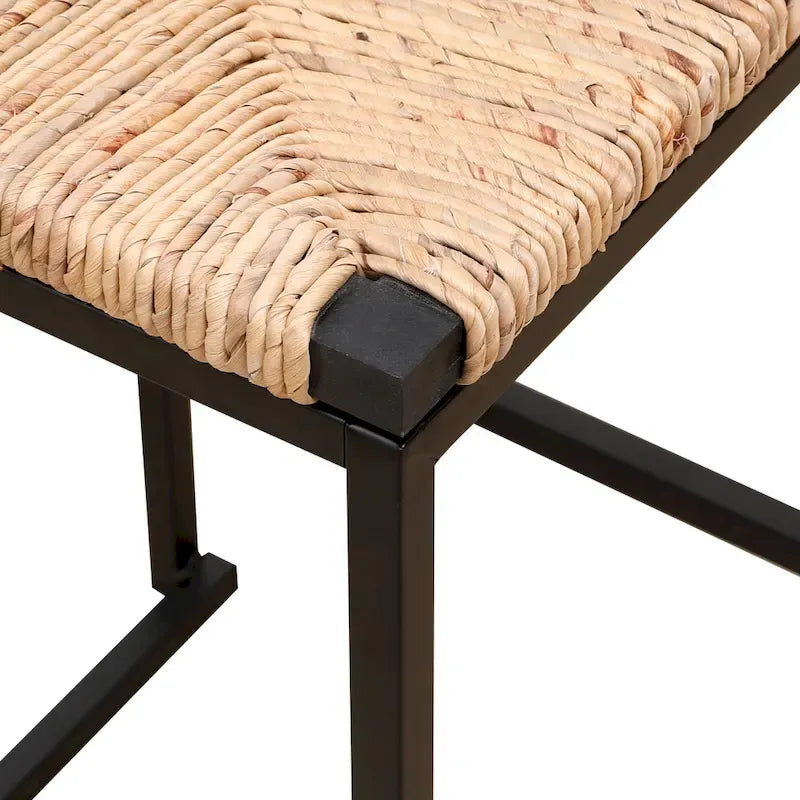 Tabourets de bar tissés à la main, tabourets de bar hauteur comptoir avec pieds de support en métal, tabourets d'îlot de cuisine avec dossier et repose-pieds