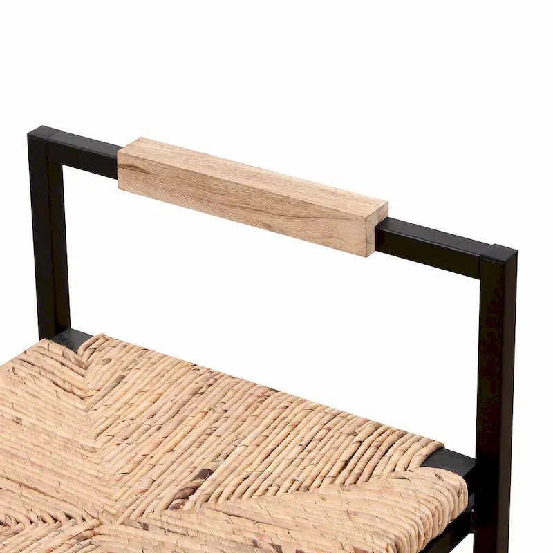 Tabourets de bar tissés à la main, tabourets de bar hauteur comptoir avec pieds de support en métal, tabourets d'îlot de cuisine avec dossier et repose-pieds
