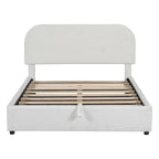 Cadre de lit plateforme relevable avec rangement, cadre de lit bas en polaire Teddy avec système de rangement hydraulique, tête de lit incurvée, lit à panneaux de bois