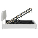 Cadre de lit plateforme relevable avec rangement, cadre de lit bas en polaire Teddy avec système de rangement hydraulique, tête de lit incurvée, lit à panneaux de bois