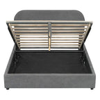 Cadre de lit plateforme relevable avec rangement, cadre de lit bas en polaire Teddy avec système de rangement hydraulique, tête de lit incurvée, lit à panneaux de bois