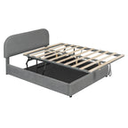 Cadre de lit plateforme relevable avec rangement, cadre de lit bas en polaire Teddy avec système de rangement hydraulique, tête de lit incurvée, lit à panneaux de bois