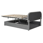 Cadre de lit plateforme relevable avec rangement, cadre de lit bas en polaire Teddy avec système de rangement hydraulique, tête de lit incurvée, lit à panneaux de bois