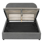 Cadre de lit plateforme relevable avec rangement, cadre de lit bas en polaire Teddy avec système de rangement hydraulique, tête de lit incurvée, lit à panneaux de bois