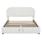 Cadre de lit plateforme relevable avec rangement, cadre de lit bas en polaire Teddy avec système de rangement hydraulique, tête de lit incurvée, lit à panneaux de bois