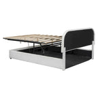 Cadre de lit plateforme relevable avec rangement, cadre de lit bas en polaire Teddy avec système de rangement hydraulique, tête de lit incurvée, lit à panneaux de bois