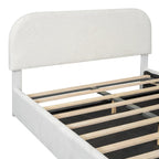 Cadre de lit plateforme relevable avec rangement, cadre de lit bas en polaire Teddy avec système de rangement hydraulique, tête de lit incurvée, lit à panneaux de bois