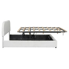 Cadre de lit plateforme relevable avec rangement, cadre de lit bas en polaire Teddy avec système de rangement hydraulique, tête de lit incurvée, lit à panneaux de bois