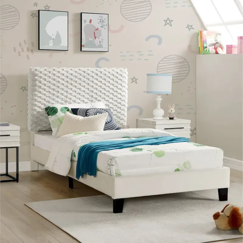 Lit plateforme double avec tête de lit réglable et tissu de luxe Dove