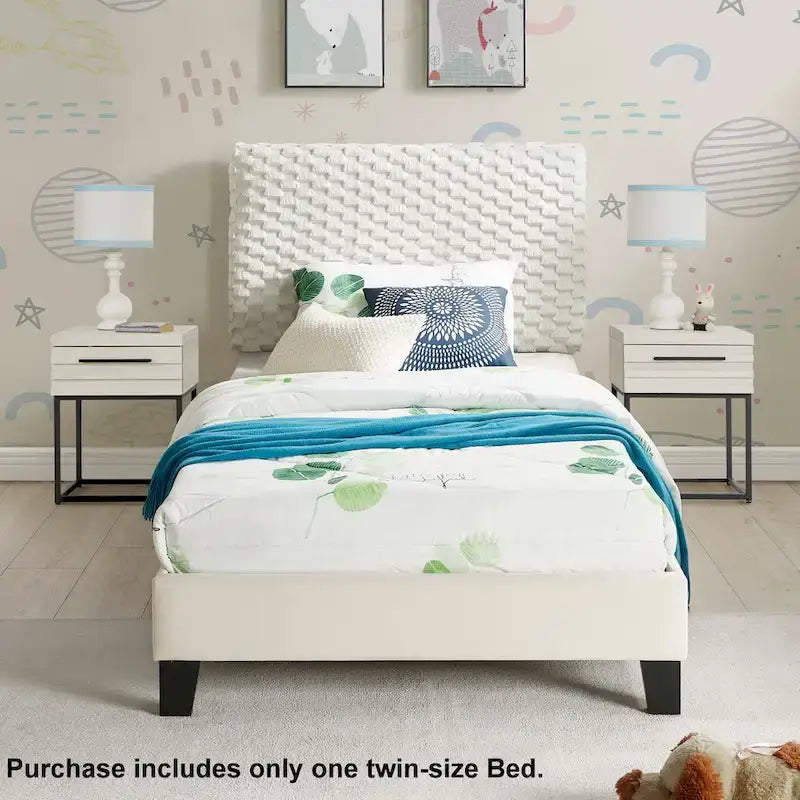 Lit plateforme double avec tête de lit réglable et tissu de luxe Dove