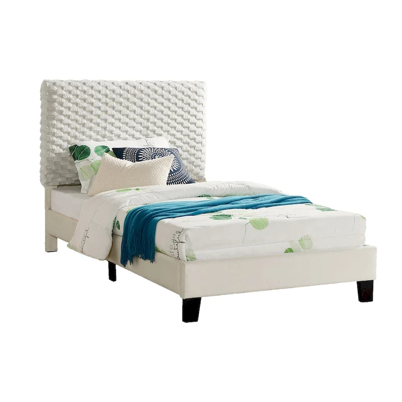 Lit plateforme double avec tête de lit réglable et tissu de luxe Dove
