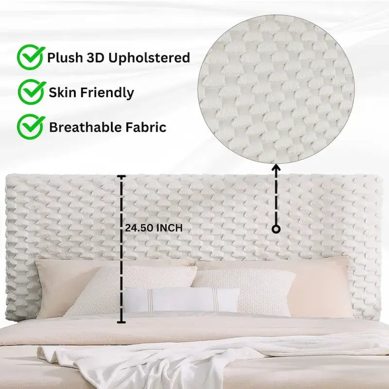 Lit plateforme double avec tête de lit réglable et tissu de luxe Dove