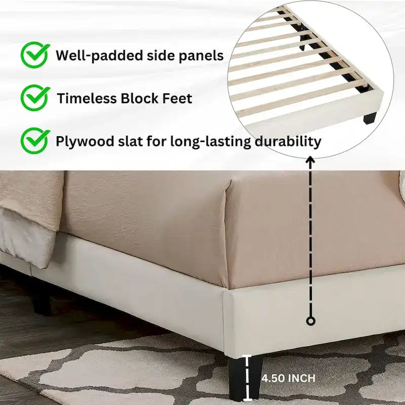 Lit plateforme double avec tête de lit réglable et tissu de luxe Dove