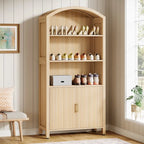 Meuble à chaussures 5 niveaux grand et cintré de 71 po avec portes - Naturel