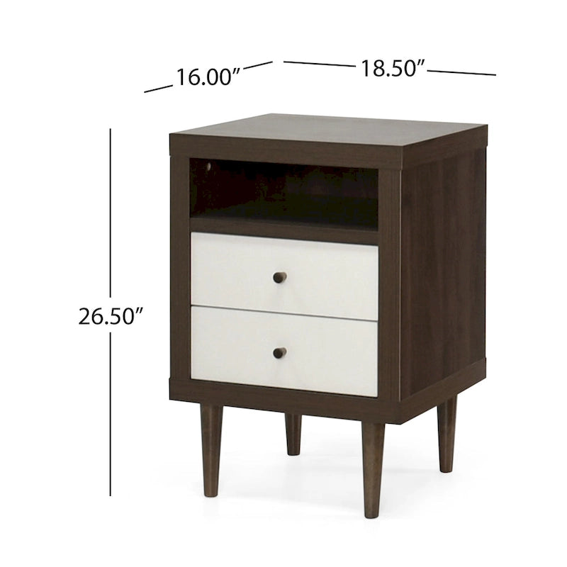 Table de chevet à 2 tiroirs style Mid-Century Modern