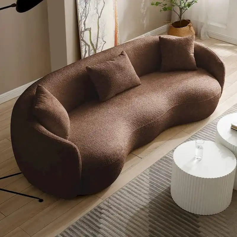 Canapé incurvé minimaliste avec oreillers - Revêtement en velours côtelé doux ou en polaire douillette