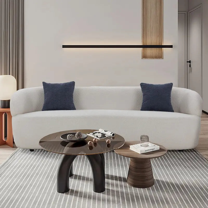Canapé incurvé minimaliste avec oreillers - Revêtement en velours côtelé doux ou en polaire douillette