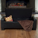 Banc ottoman de rangement en similicuir noir