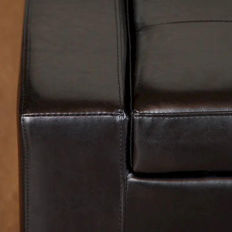 Banc ottoman de rangement en similicuir noir
