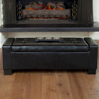 Banc ottoman de rangement en similicuir noir