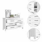 Commode double 6 tiroirs avec glissières à roulettes, poignées métalliques et 4 pieds