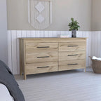 Commode double 6 tiroirs avec glissières à roulettes, poignées métalliques et 4 pieds