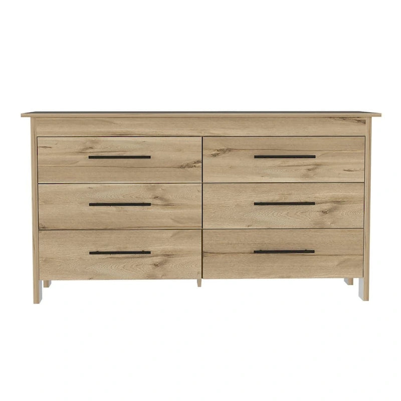 Commode double 6 tiroirs avec glissières à roulettes, poignées métalliques et 4 pieds