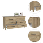 Commode double 6 tiroirs avec glissières à roulettes, poignées métalliques et 4 pieds