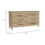 Commode double 6 tiroirs avec glissières à roulettes, poignées métalliques et 4 pieds