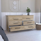 Commode double 6 tiroirs avec glissières à roulettes, poignées métalliques et 4 pieds
