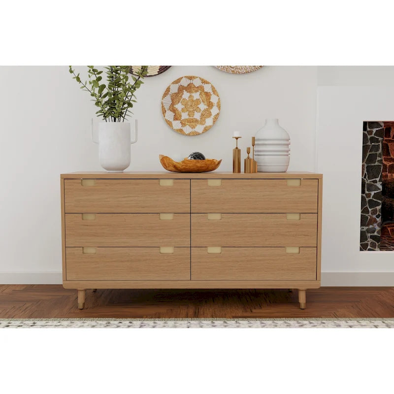 Commode en bois à six tiroirs couleur sable (beige)