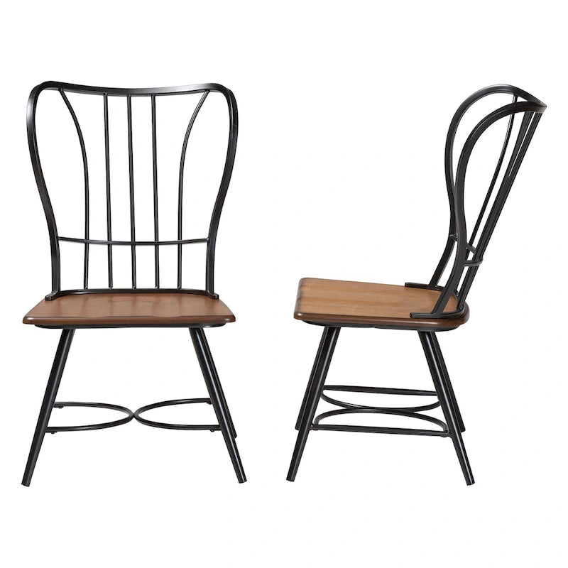 Chaises de salle à manger industrielles en métal et bois (lot de 2)