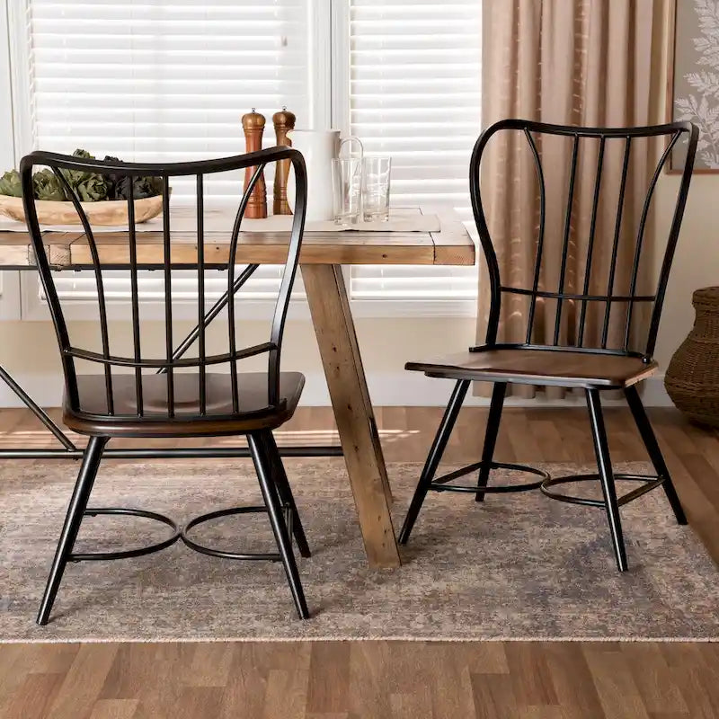 Chaises de salle à manger industrielles en métal et bois (lot de 2)