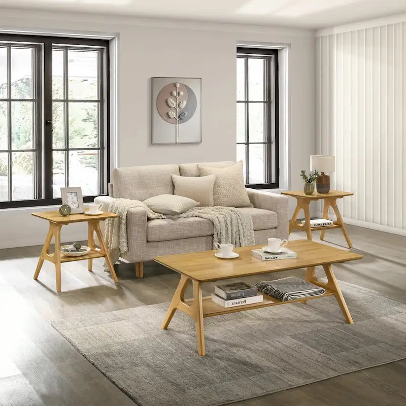 Roundhill Furniture Arona Mid-Century Modern Wood 3-Piece Coffee Table Set
