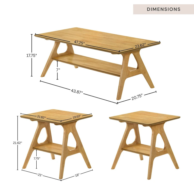 Ensemble de 3 tables basses en bois style Mid-Century Modern