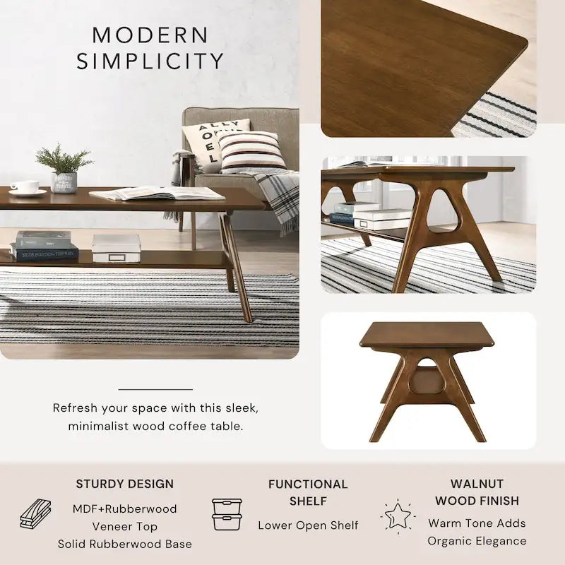 Ensemble de 3 tables basses en bois style Mid-Century Modern