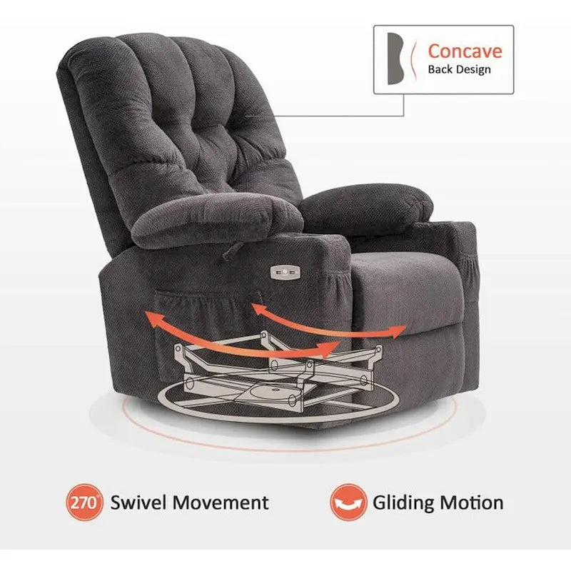 Fauteuil inclinable électrique pivotant et coulissant avec porte-gobelets et ports USB pour chambre de bébé, tissu 7797