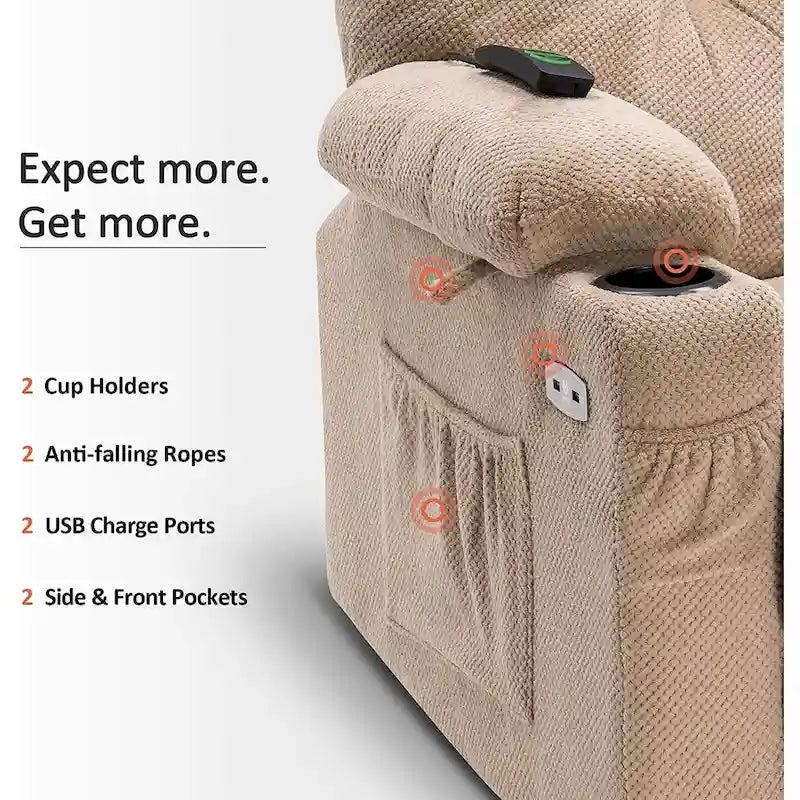 Fauteuil inclinable électrique pivotant et coulissant avec porte-gobelets et ports USB pour chambre de bébé, tissu 7797