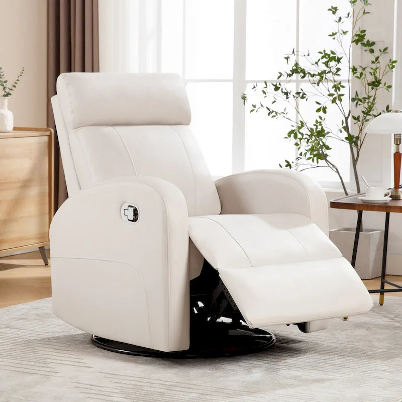 HOMYKA Modern Faux Leather Rocking Recliner with Swivel