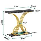 39 Console effet marbre avec piètement doré géométrique pour entrée