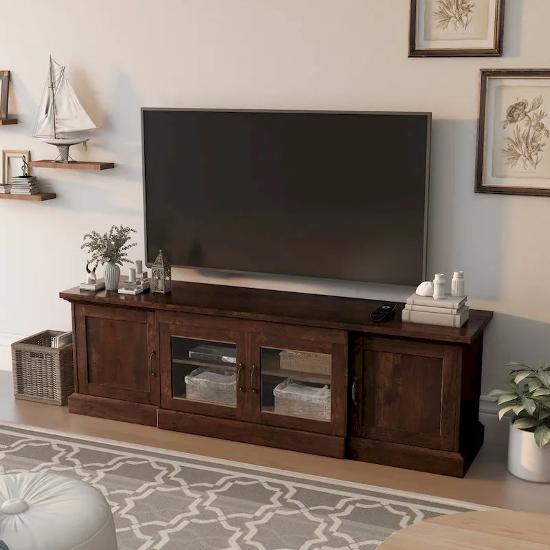 Meuble TV multifonctionnel rustique de 68 pouces avec rangement