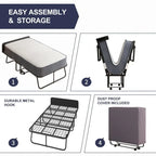 Lit pliable compact avec matelas et roulettes